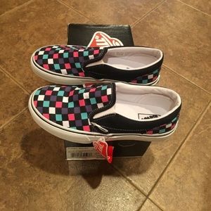 Exclusive, Brand New Slip-on Checkered Vans - No Longer Sold - Size 5 Women’s